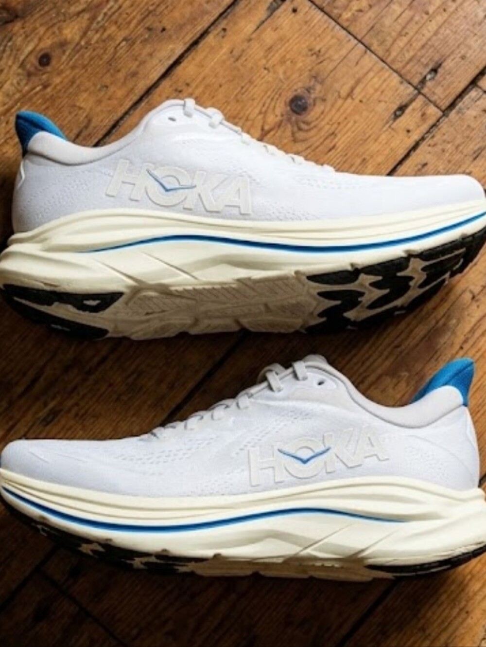 Hoka Men's White and Blue Road Running Shoes